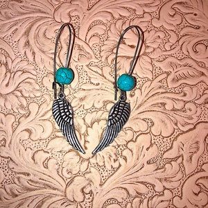 ANGEL WINGS & TURQUOISE LONG DUSTER EARRINGS